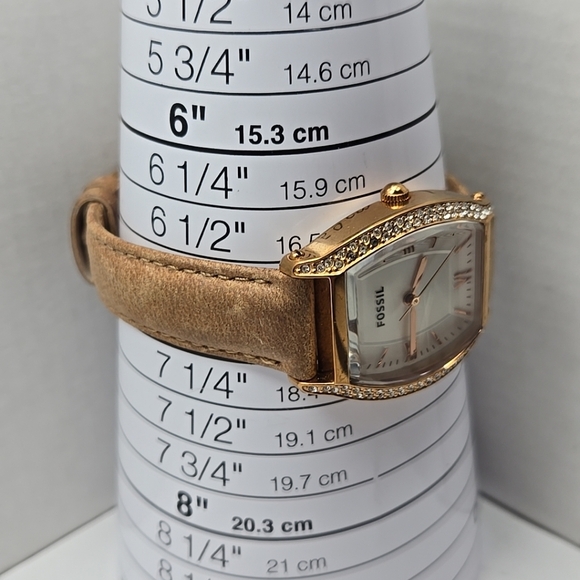 Fossil Wallace ES3108 Womens Rose Gold Tonneau Crystal Quartz Watch New Battery - Picture 6 of 11